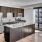 a kitchen with wooden cabinets