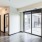 a room with a glass door